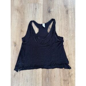 We The Free Racerback Layered Raw Hem Tank Top Women Size S Black Linen Blend